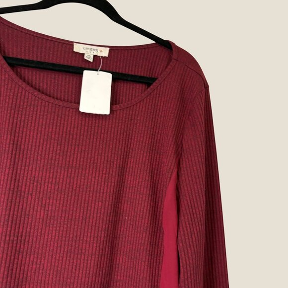 NWT Umgee Red Ribbed Long Sleeve Sheer Panel High-Low Hem Top 2XL Womens - Picture 4 of 9